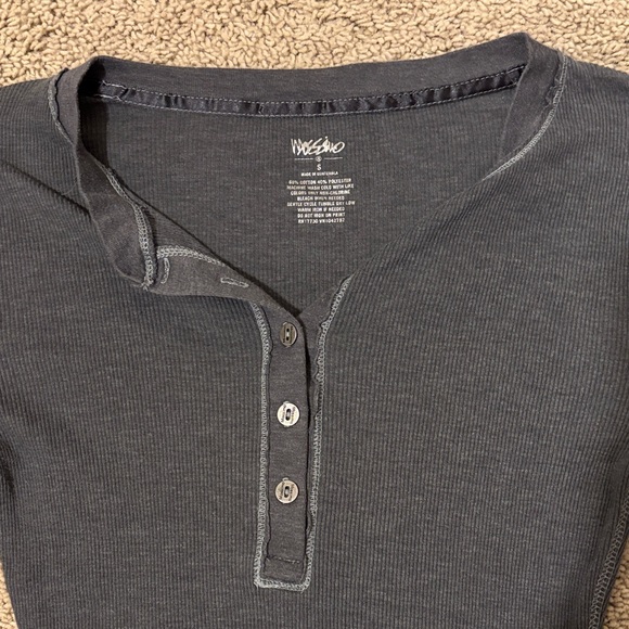 Charcoal Long Sleeve Henley Fitted Top - Picture 2 of 6